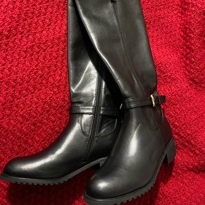New Black Leather Fur Lined Riding Boots